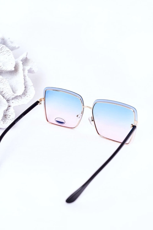 Złote Kwadratowe Okulary Niebiesko-Różowe Ombre