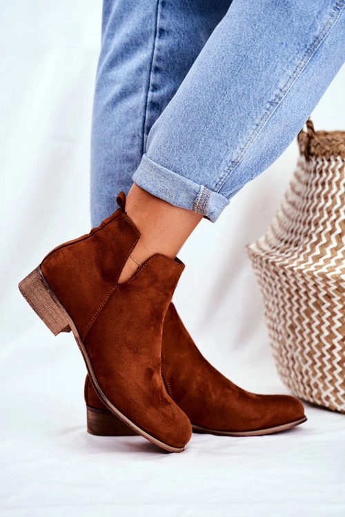 Botki Damskie Płaski Obcas Wiosenne Camel Viva