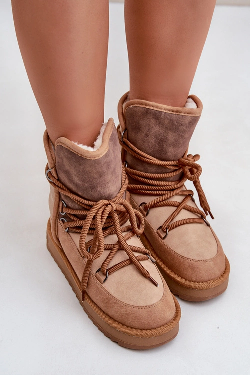 Śniegowce Damskie Na Platformie Z Wiązaniem D.Franklin DFSH370013 Camel