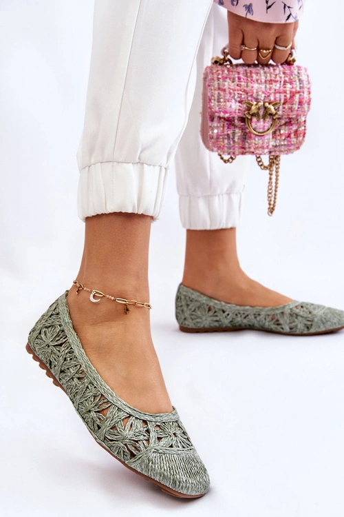 Ażurowe Modne Baleriny Zielone Thiago