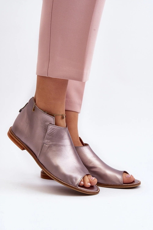 Damskie Skórzane Sandały Laura Messi 2443 Różowe Złoto