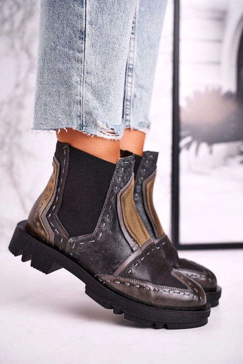 Botki Damskie Skórzane Sztyblety Maciejka Szare 04634-03