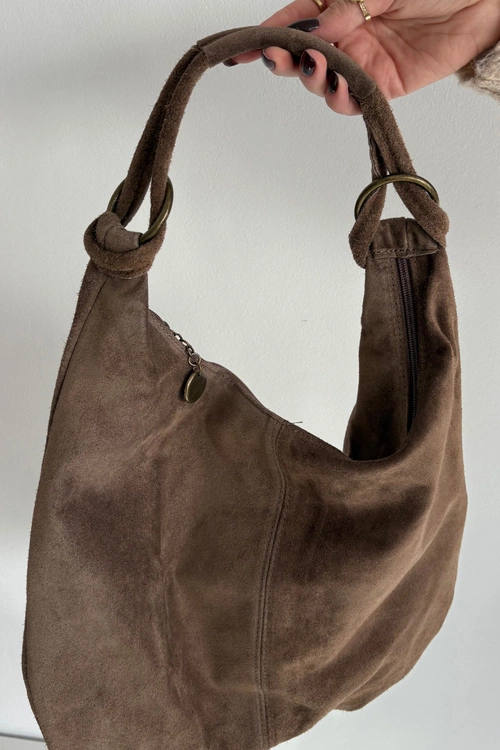 Torebka Z Naturalnego Zamszu Ciemnobeżowa Floriah