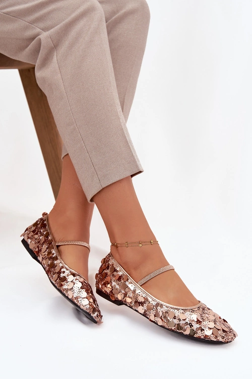 Baleriny Ozdobione Cekinami Różowe Szampańskie Terlina