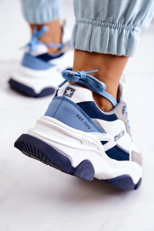 Damskie Sneakersy Buty Sportowe Big Star JJ274580 Biało-Niebieskie