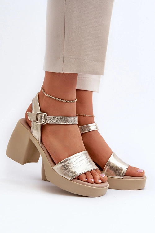 Zazoo 40386 Damskie Skórzane Sandały Na Klocku Złote