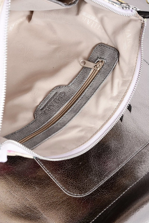 Duża Srebrna Torba Damska Shopper + Mniejsza Torebka