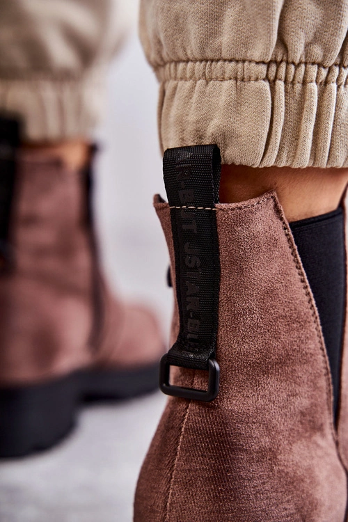 Zamszowe Ocieplane Botki Workery Na Płaskim Obcasie Jasnobrązowe Salome