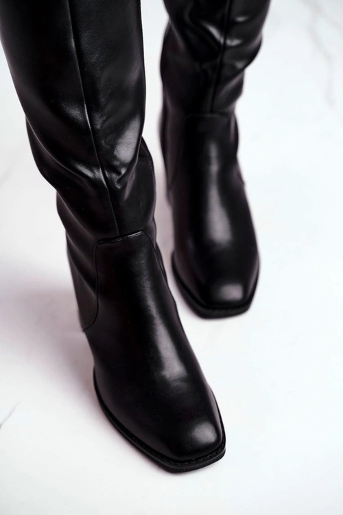 Kozaki Damskie Na Słupku Ciepłe Czarne Veronique