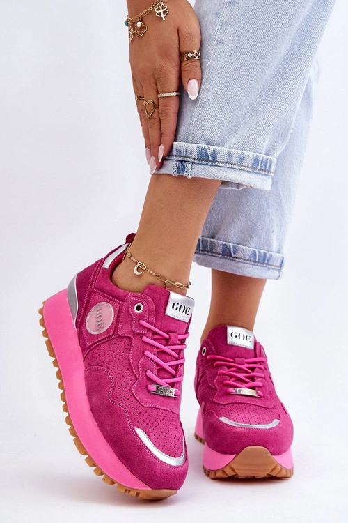 Damskie Zamszowe Buty Sportowe Na Platformie GOE LL2N4002 Fuksja