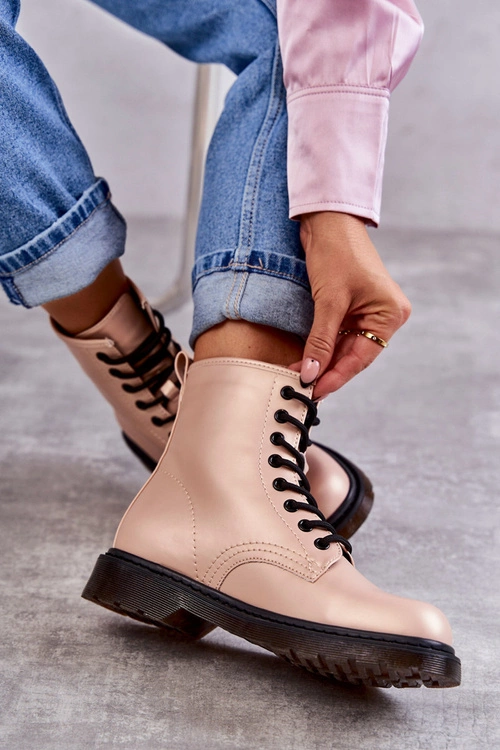 Damskie Botki Glany Wiązane Różowe Lavita