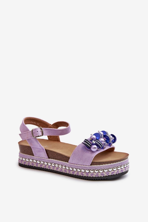 Sandały Damskie Na Koturnie I Platformie Z Ozdobami S.Barski HY056 Fioletowe