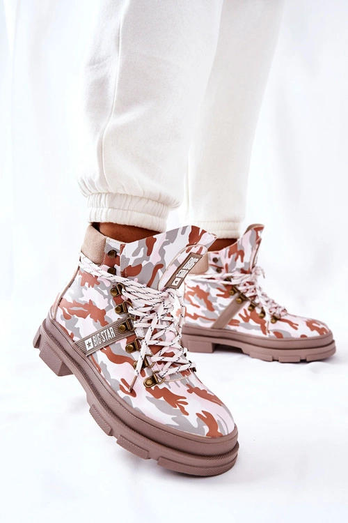 Skórzane Trapery Botki Big Star II274369 Moro Szare