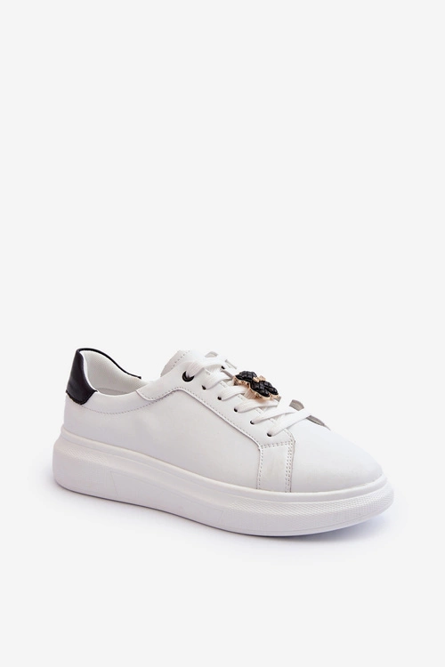 Skórzane Sneakersy Damskie Z Misiem Białe Mirven