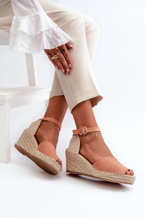 Wygodne Damskie Sandały Na Koturnie Jasnoróżowe Dellia