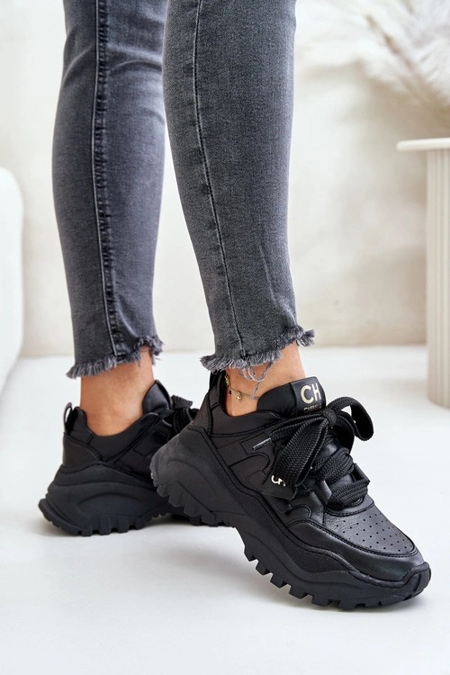 Damskie Skórzane Sneakersy Czarne CheBello 4583
