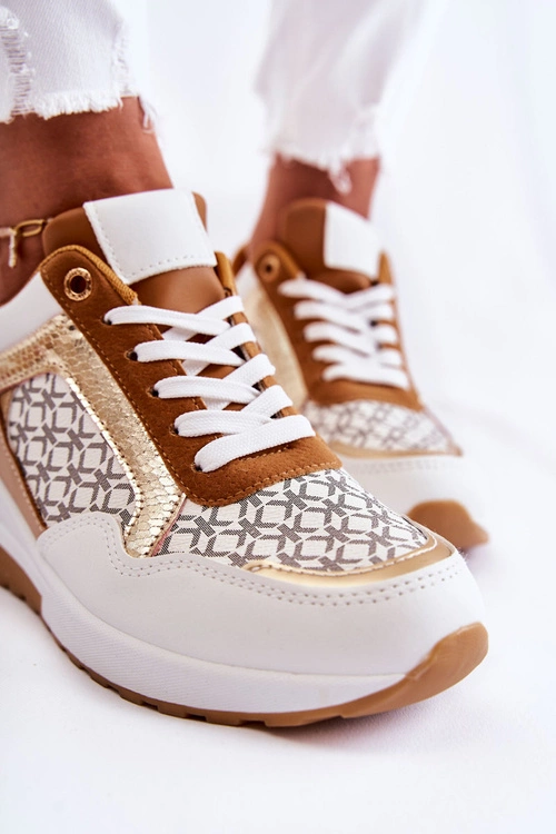 Damskie Skórzane Buty Sportowe Na Koturnie Białe Catrine