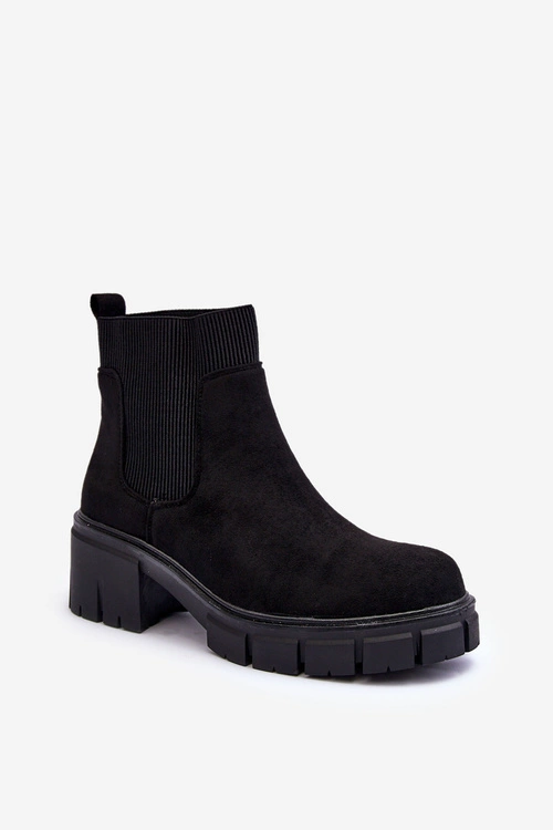 Zamszowe Botki Z Elastyczną Wstawką Czarne Anyfer