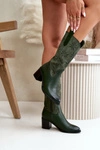 Damskie Ażurowe Kozaki Do Połowy Łydki Z Eko Zamszu Zielone Nevilos