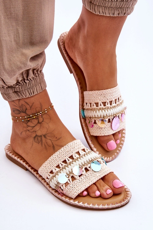 Damskie Plecione Zdobione Klapki Różowe Millano