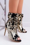 Botki Damskie Na Obcasie Eleganckie z Cekinami Złote Harley