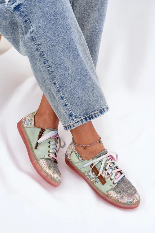 Skórzane Półbuty Damskie Maciejka 06791-09 Jasnozielone