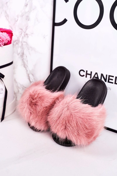 Dziecięce Klapki Z Futerkiem Różowe Fashionista