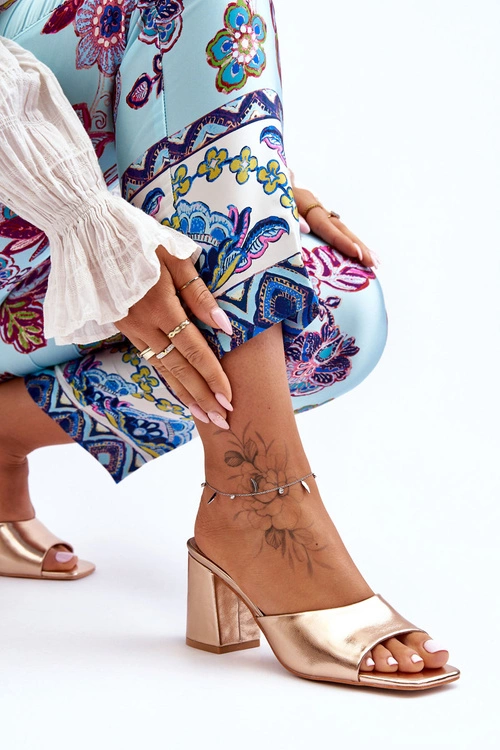 Damskie Skórzane Klasyczne Klapki Różowe Złoto Loara