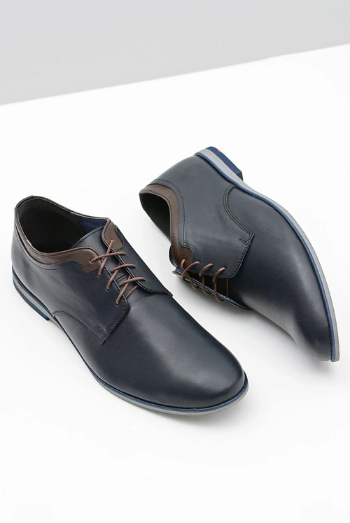 Męskie Granatowe Skórzane Półbuty Gianni