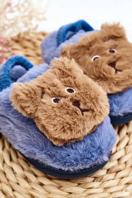 Kapcie Dziecięce Futrzane Z Misiem Niebieskie Dicera