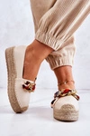 Skórzane Damskie Espadryle Z Łańcuchem Jasnobeżowe Fancy