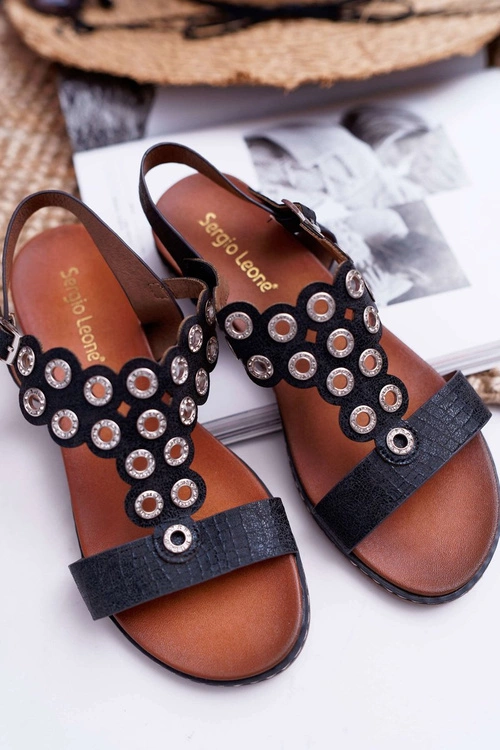 Sandały Damskie Płaskie Sergio Leone SK012 Czarne Livian