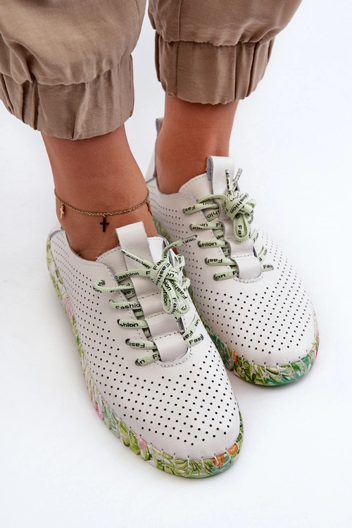 Sznurowe Półbuty Damskie Ze Skóry Naturalnej Białe Farnalea