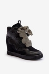Damskie Sneakersy Na Koturnie Czarne Leoppa