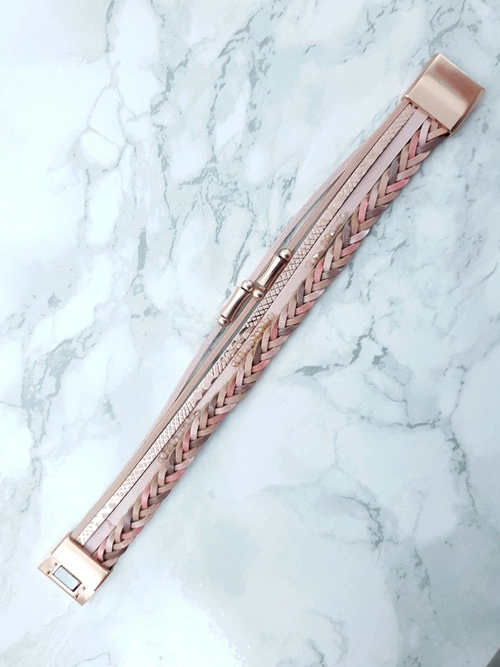 Damska Bransoleta Rzemień Szeroka Różowa Michiko