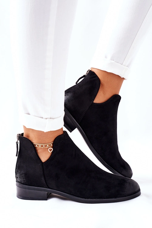 Zamszowe Damskie Botki Ocieplane Czarne Joaliene