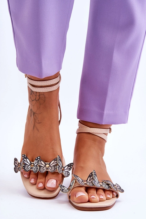 Damskie Sandały Z Ozdobnymi Motylami Beżowe Jeane