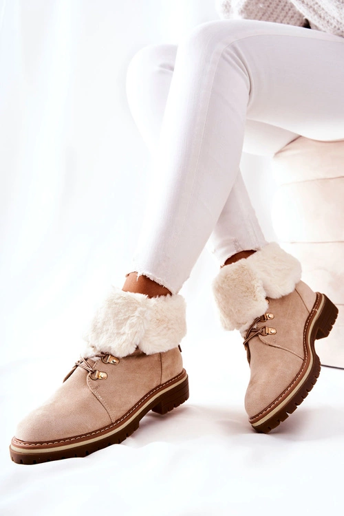 Botki Trapery Ocieplane Beżowe Nelby