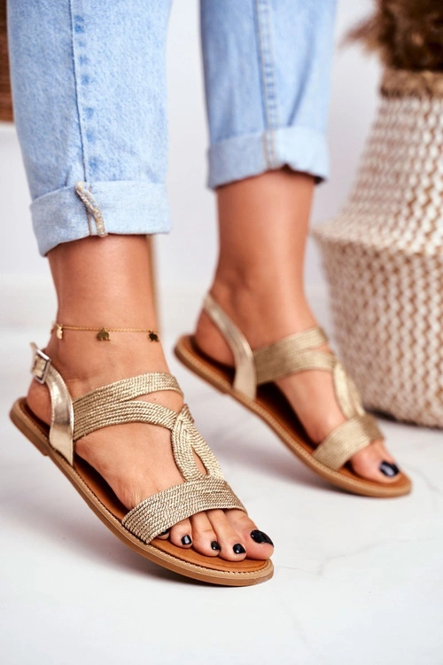 Sandały Damskie Płaskie Złote Rachel