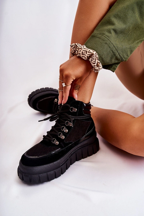 Modne Damskie Botki Na Platformie Czarne Magnific