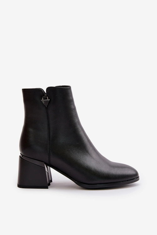 Eleganckie Ocieplane Botki Damskie Z Naturalnej Skóry Czarne Vinceza 77106