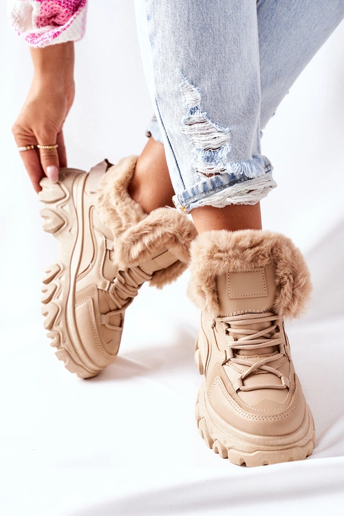 Damskie Ocieplane Trapery Beżowe Limerick