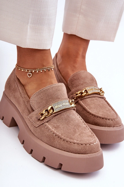 Klasyczne Zamszowe Mokasyny Na Masywnej Platformie Brązowe Catch Me!