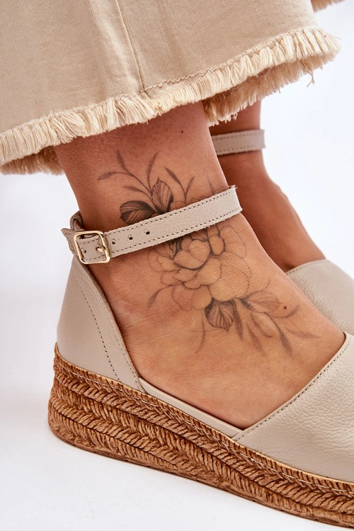 Damskie Skórzane Espadryle Sandały Beżowe Lemar Moise