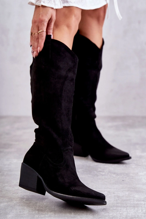 Zamszowe Kozaki Kowbojki Czarne Casey