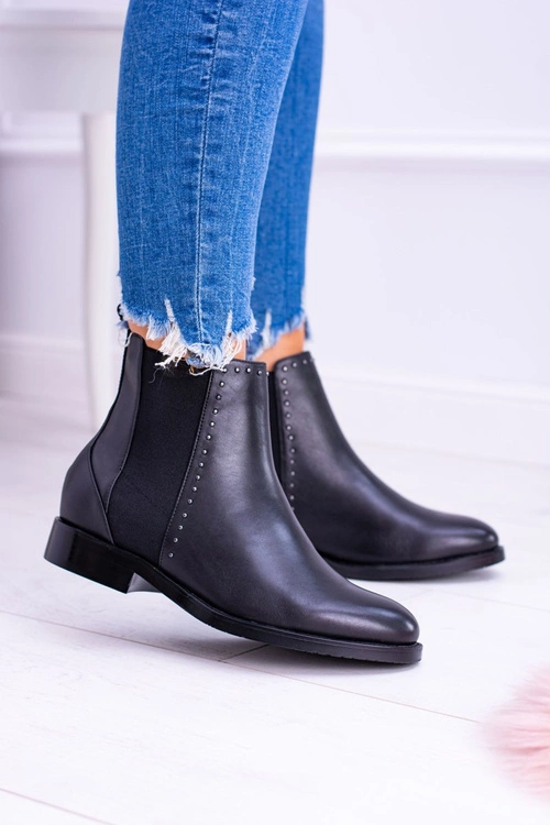 BIG STAR Skórzane Botki Sztyblety Czarne BB274611