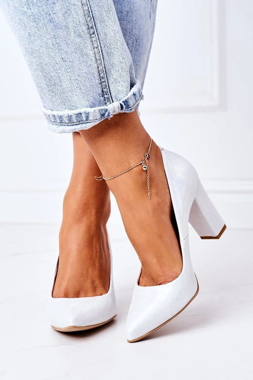 Satynowe Czółenka Lewski Shoes 2453 Srebrne