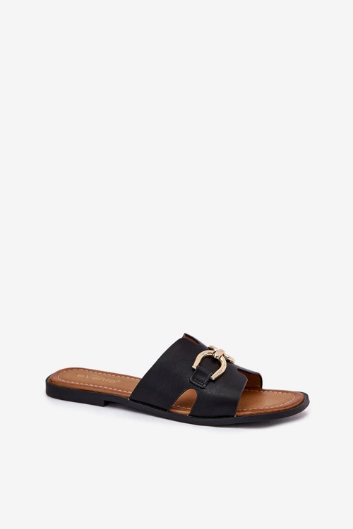 Klapki Damskie Płaskie Z Ozdobnym Detalem Czarne Amiresna