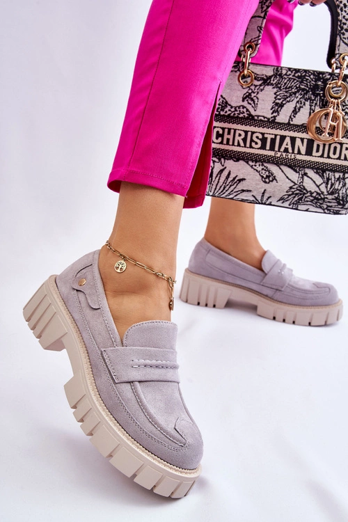 Damskie Zamszowe Wsuwane Półbuty Szare Fiorell