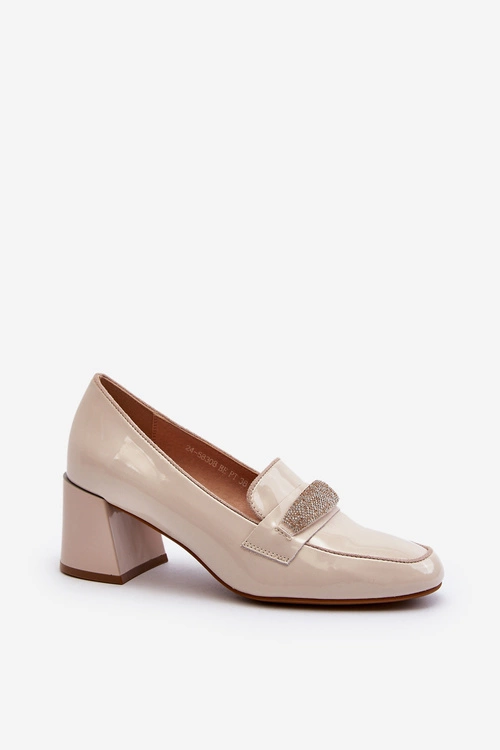 Czółenka Lakierowane Z Ozdobą Beżowe Samassa